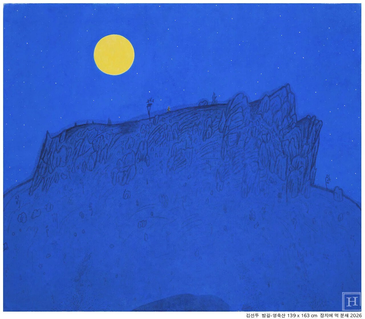 Kim Seon-du，〈夜路(On the way in Midnight)〉，長紙墨·粉彩，135×198cm，2026 /Art and Opus