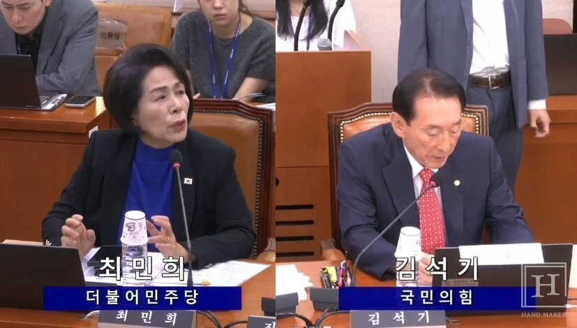 崔敏姬共同民主党议员、Kim Seok-ki国民力量党议员 / 国会视频会议录系统截图