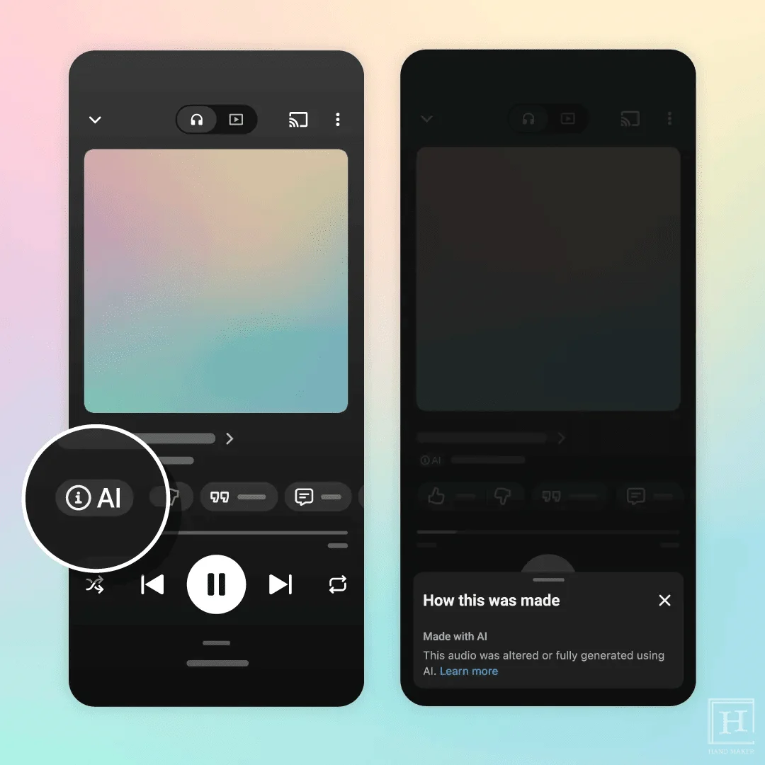 An example of the AI music indicator feature introduced by YouTube Music. If you press the AI…